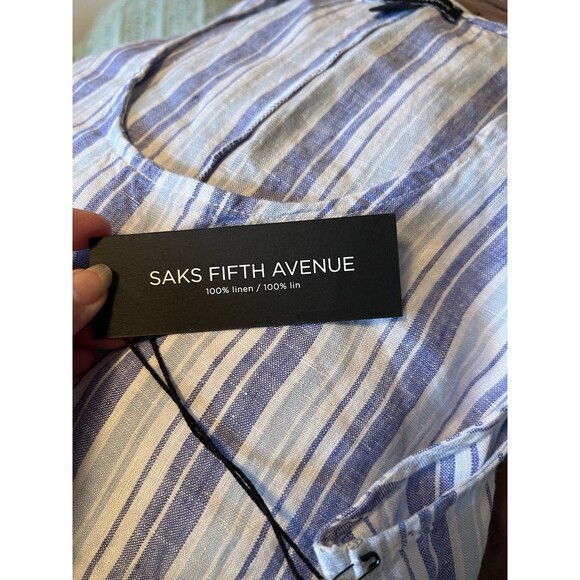 Saks Fifth Avenue Dress Women’s Small White Blue Stripe 100% Linen NWT Summer - Picture 10 of 11
